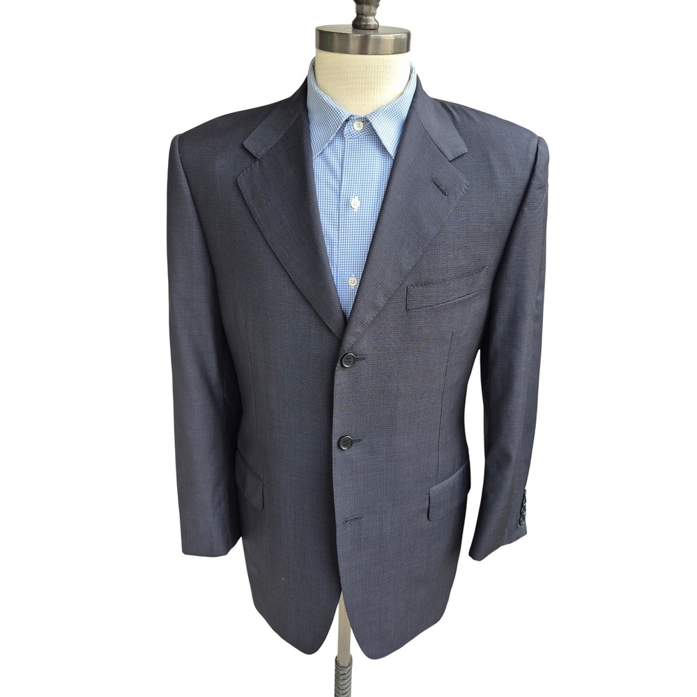 Canali Mens Charcoal Grey Black Wool Micro Check Blazer Sport Coat Sz 40 R Italy